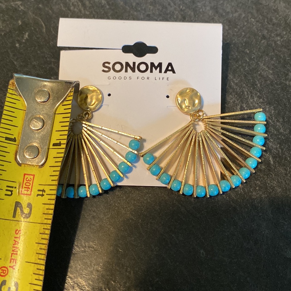 🆕 SONOMA Gold & Turquoise Fan Earrings - Picture 5 of 6